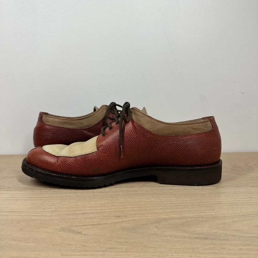 Salvatore Ferragamo Oxford Shoes Men 7.5 Brown Leather Suede Spectator Italy